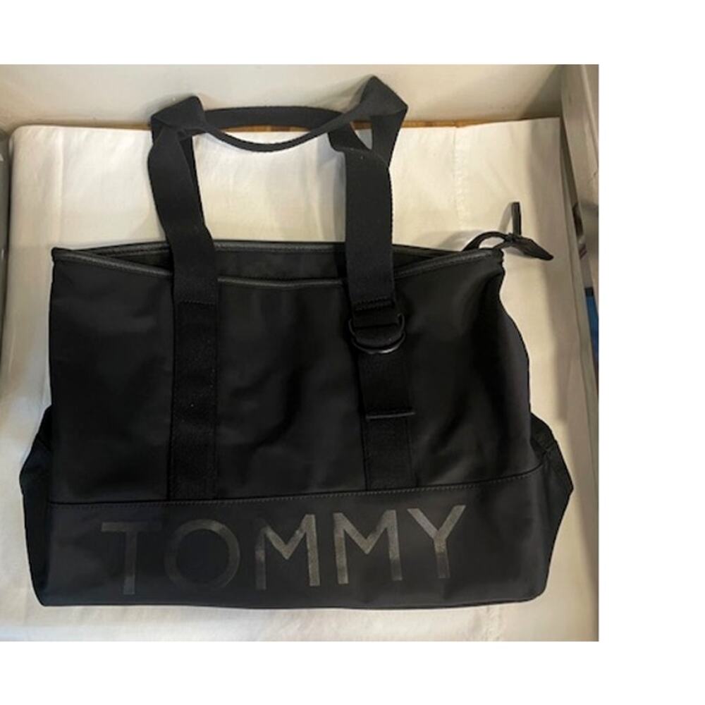 Tommy Hilfiger Black Logo Satchel Bag Preppy Utility Tote